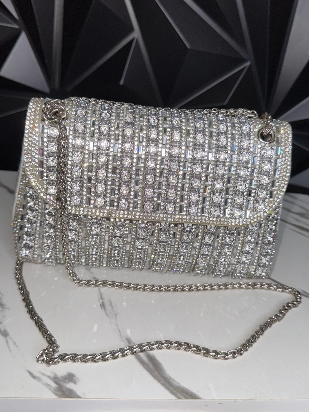 🔥✨Silver Crystal-Embellished Mini Shoulder Bag with Chain Strap